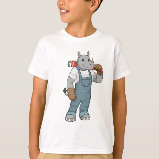 水汲みポンプのプライヤー付きRhino as Handyman Tシャツ (正面)