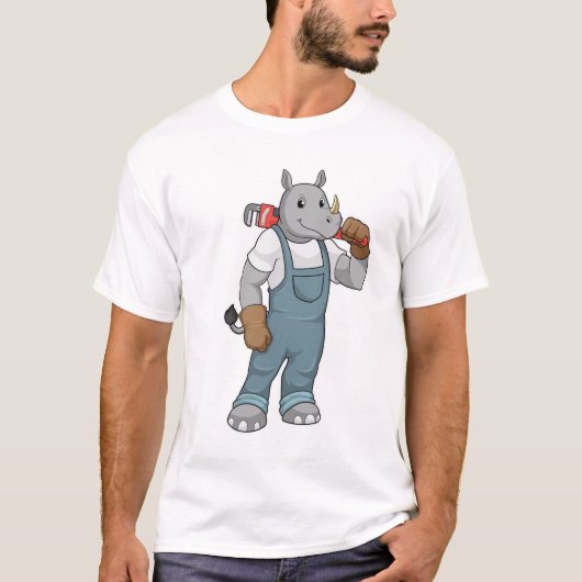 水汲みポンプのプライヤー付きRhino as Handyman Tシャツ (正面)