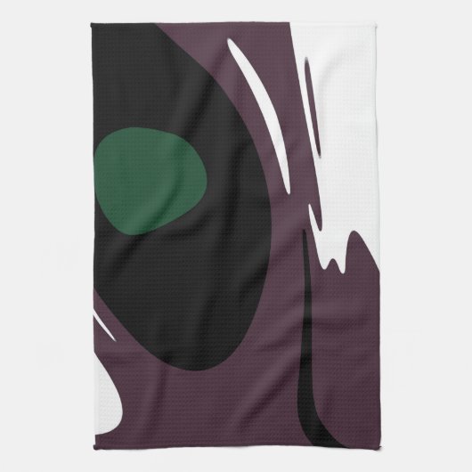 水没:抽象芸術ブラック、ホワイト、パープル、グリーン キッチンタオル (縦)