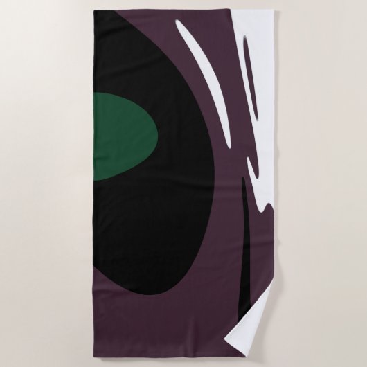 水没：抽象芸術ブラック、ホワイト、パープル、グリーン ビーチタオル (正面)