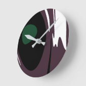 水没:抽象芸術ブラック、ホワイト、パープル、グリーン ラウンド壁時計 (傾斜)