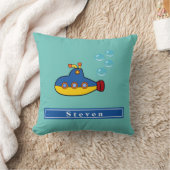 水泡の付いた黄色と青のおもちゃ潜水艦 クッション (ブランケット)