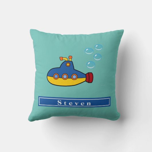 水泡の付いた黄色と青のおもちゃ潜水艦 クッション (裏面)