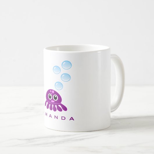 水泡の付いた黄色と青のおもちゃ潜水艦 コーヒーマグカップ (正面右)