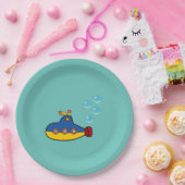 水泡の付いた黄色と青のおもちゃ潜水艦 ペーパープレート (パーティー)