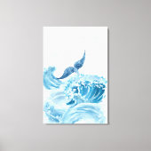 水波が青いクジラの尾で跳ねる キャンバスプリント (正面)
