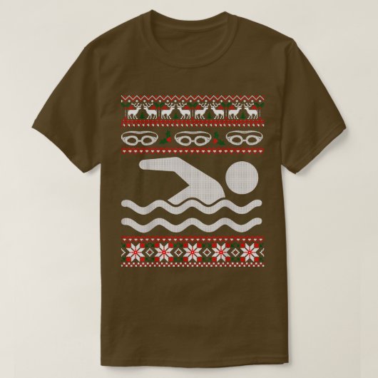 水泳おもしろい醜いクリスマスセーター Tシャツ (デザイン正面)