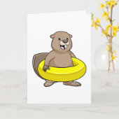 水泳でビーバーを水輪で泳ぐ カード (黄色い花)