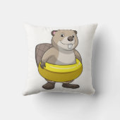 水泳でビーバーを水輪で泳ぐ クッション (裏面)