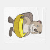 水泳でビーバーを水輪で泳ぐ フリースブランケット (正面(横))