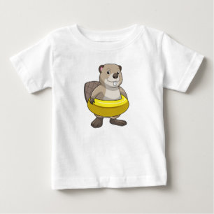 水泳でビーバーを水輪で泳ぐ ベビーTシャツ