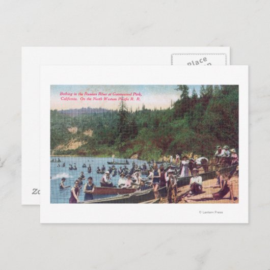 水泳とボートで川ロシアのを ポストカード (正面/裏面)