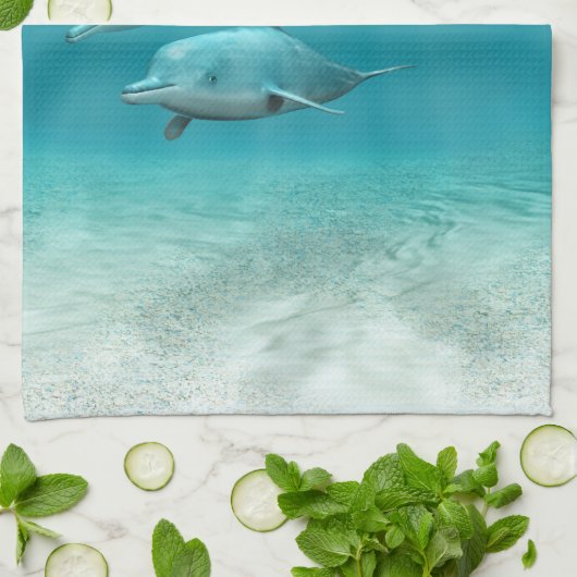 水泳のイルカ キッチンタオル (折り畳み)