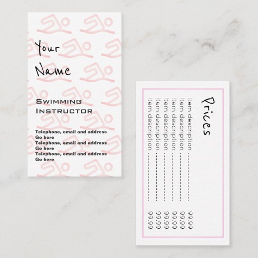水泳のインストラクターの正札を"エコーします" 名刺 (正面/裏面)