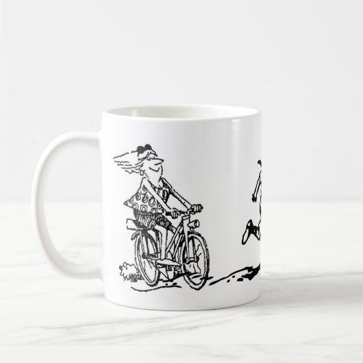 水泳のバイクの操業トライアスロンのマグ コーヒーマグカップ (左)