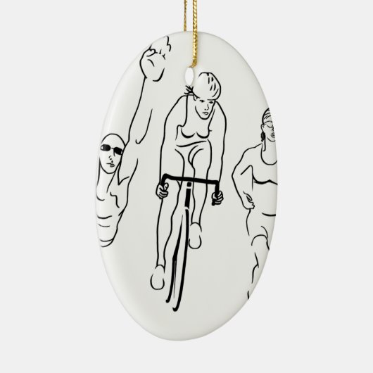 水泳のバイクの操業トライアスロンの女性 セラミックオーナメント (右)