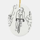 水泳のバイクの操業トライアスロンの女性 セラミックオーナメント (正面)