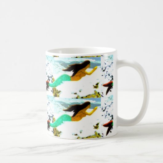 水泳のブルネットの人魚のマグ コーヒーマグカップ (右)