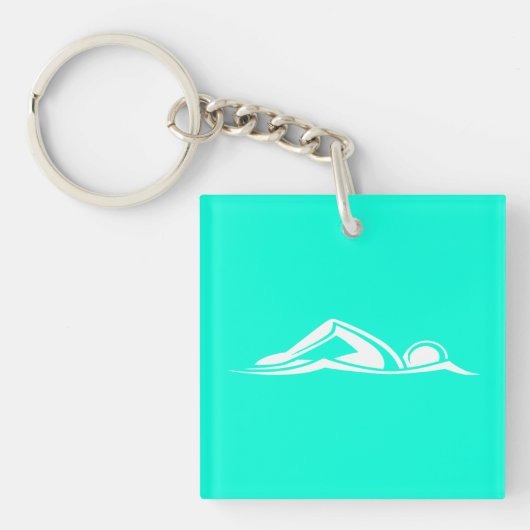 水泳のロゴのアクリルのKeychain w/Nameのターコイズ キーホルダー (正面)
