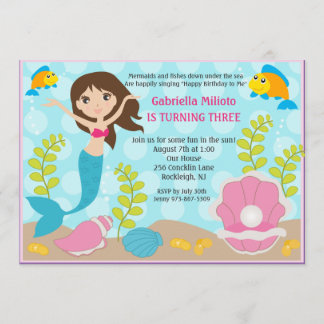 水泳の人魚の女の子の誕生日の招待 招待状