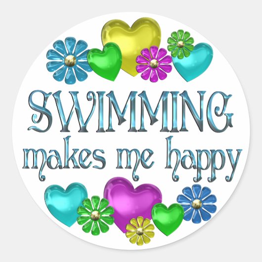 水泳の幸せ ラウンドシール (正面)