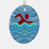 水泳の泳ぐ人愛ハートのピンクの赤いプールのおもしろい セラミックオーナメント (右)