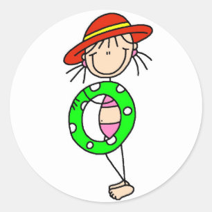水泳の管のステッカーを持つ棒の女の子 ラウンドシール