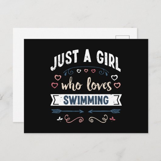水泳の贈り物を愛する女おもしろいの子 ポストカード (正面/裏面)