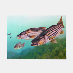 水泳の魚のシマスズキ ドアマット
