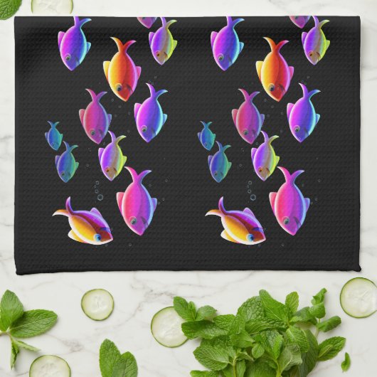 水泳の魚 キッチンタオル (折り畳み)