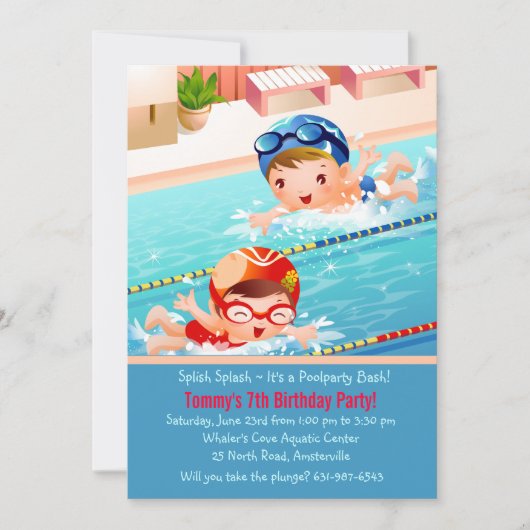 水泳はプールのパーティの招待状を加えます 招待状 (正面)