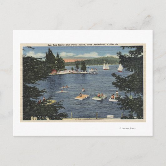 水泳を楽しむ人々とスポーツ用品の浮輪 ポストカード (正面)