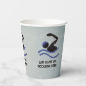 水泳コンペティション – 鋭い泳ぐ人男らしデザイン 紙コップ (裏面)