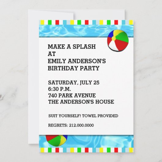 水泳バースデーパーティ招待状 招待状 (正面)