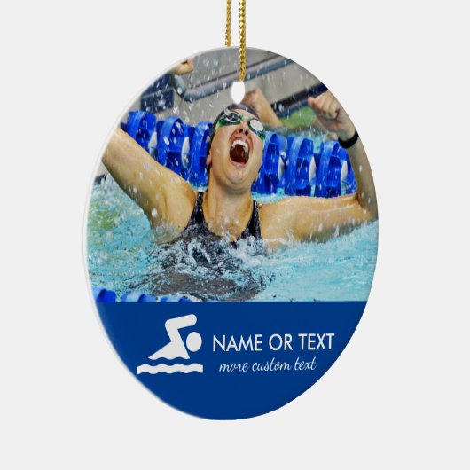 水泳パーソナライズされた写真クリスマス セラミックオーナメント (右)