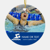 水泳パーソナライズされた写真クリスマス セラミックオーナメント (正面)