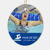 水泳パーソナライズされた写真クリスマス セラミックオーナメント (左)