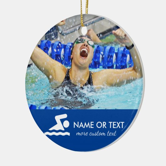 水泳パーソナライズされた写真クリスマス セラミックオーナメント (左)