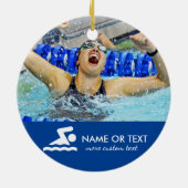 水泳パーソナライズされた写真クリスマス セラミックオーナメント (裏面)