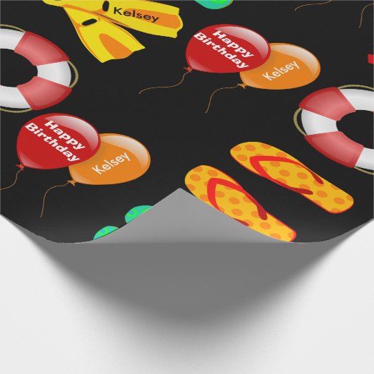 水泳パーソナライズされた誕生日 ラッピングペーパー (角)