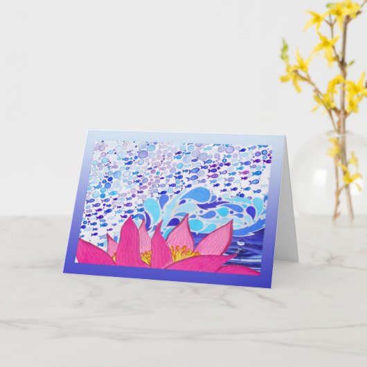 水泳ユリの魚の挨拶状を保って下さい カード (黄色い花)