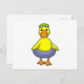 水泳リングで泳ぐアヒル ポストカード (正面/裏面)