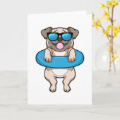 水泳リングとサングラスをつけて泳ぐ犬 カード (黄色い花)