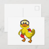 水泳リングとダイビングゴーグルをつけたカモ ポストカード (正面/裏面)