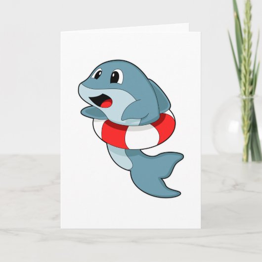 水泳リングと一緒に泳ぐイルカ カード (正面)