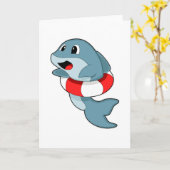 水泳リングと一緒に泳ぐイルカ カード (黄色い花)