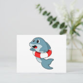 水泳リングと一緒に泳ぐイルカ ポストカード (スタンド正面)
