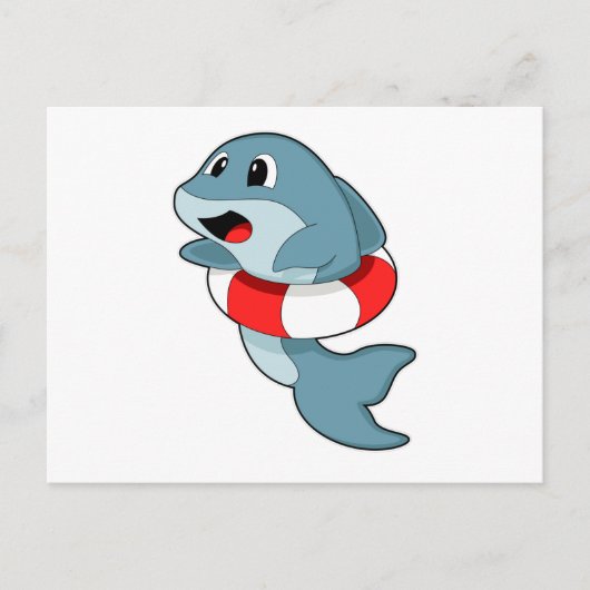 水泳リングと一緒に泳ぐイルカ ポストカード (正面)