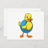 水泳リングをつけたカモ ポストカード (正面/裏面)