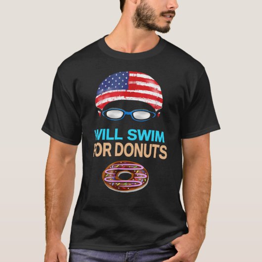 水泳泳ぐ人おもしろいスイミングゴーグルキャップドーナツT型 Tシャツ (正面)